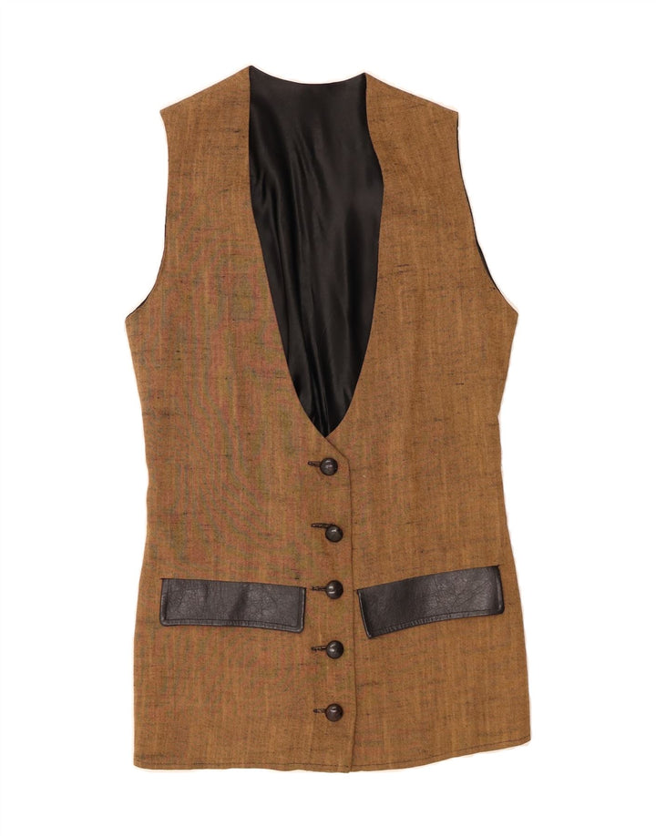 VINTAGE Womens Longline Sleeveless Blazer Jacket UK 14 Medium Brown Vintage Vintage and Second-Hand Vintage from Messina Hembry 