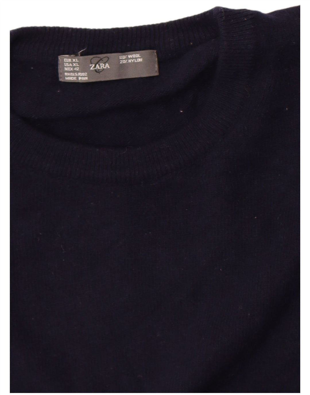 Мужской джемпер с круглым вырезом Zara XL, темно-синий, шерсть