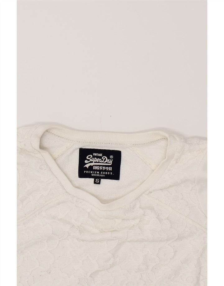 SUPERDRY Womens Oversized Sweatshirt Jumper UK 10 Small White Floral Vintage Superdry and Second-Hand Superdry from Messina Hembry 