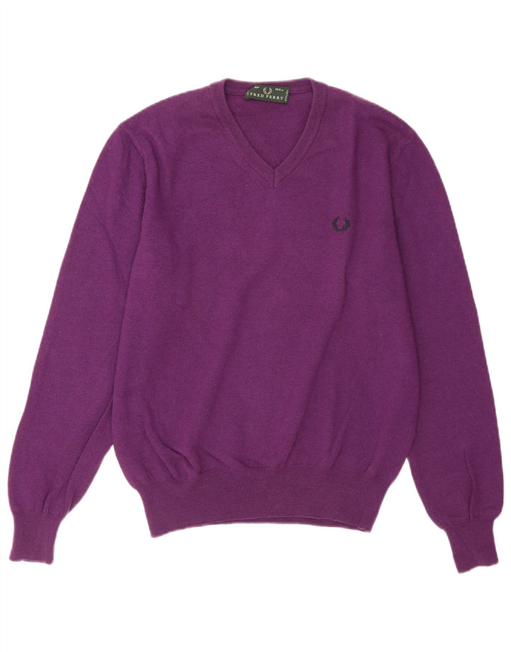Мужской джемпер с v-образным вырезом Fred Perry, средний фиолетовый шерстяной свитер