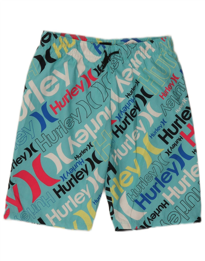 Шорты для плавания Hurley для мальчиков с рисунком, 12–13 лет, большие, бирюзовые, полиэстер