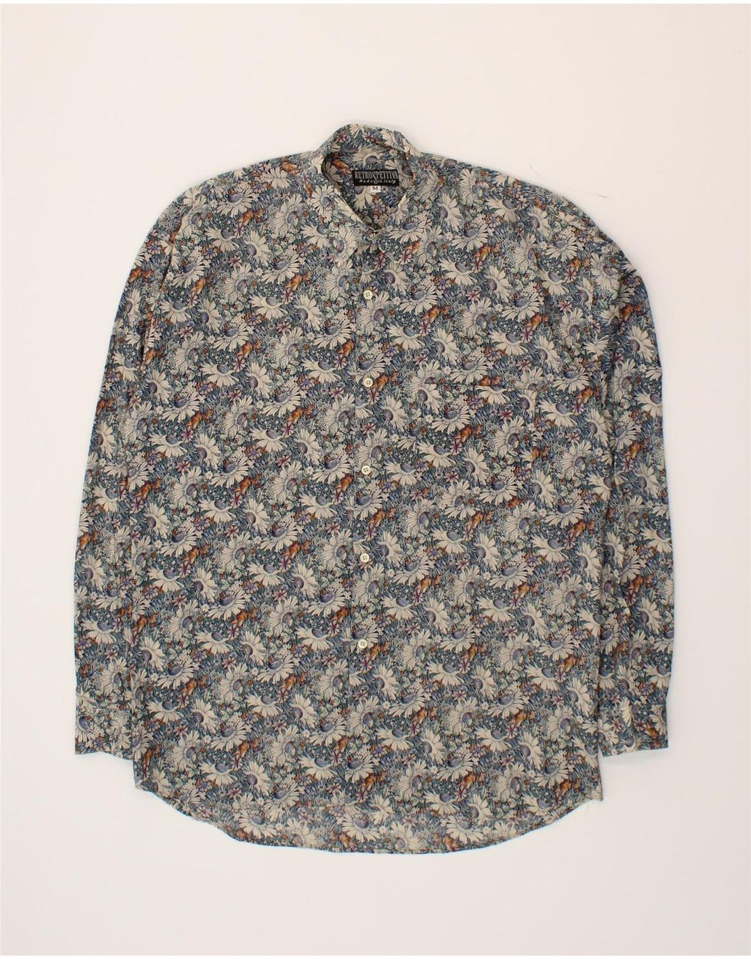 VINTAGE Mens Shirt Medium Blue Floral Cotton Vintage Vintage and Second-Hand Vintage from Messina Hembry 