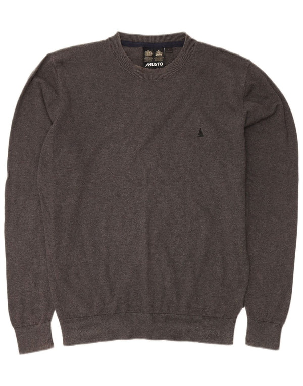 Мужской джемпер с круглым вырезом MUSTO, большой серый хлопковый свитер