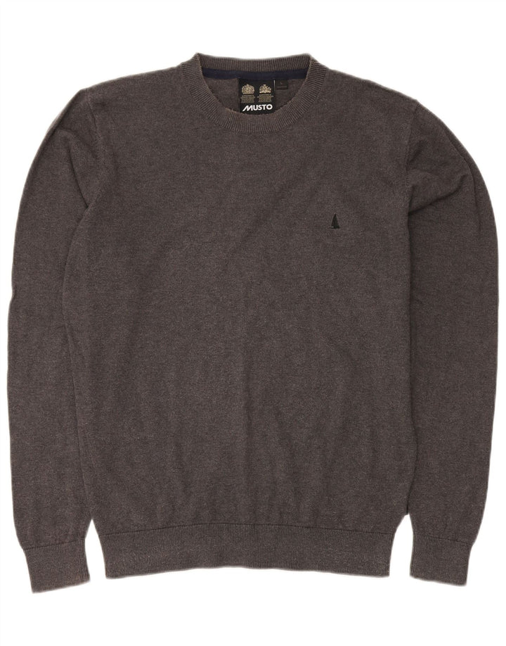 Мужской джемпер с круглым вырезом MUSTO, большой серый хлопковый свитер