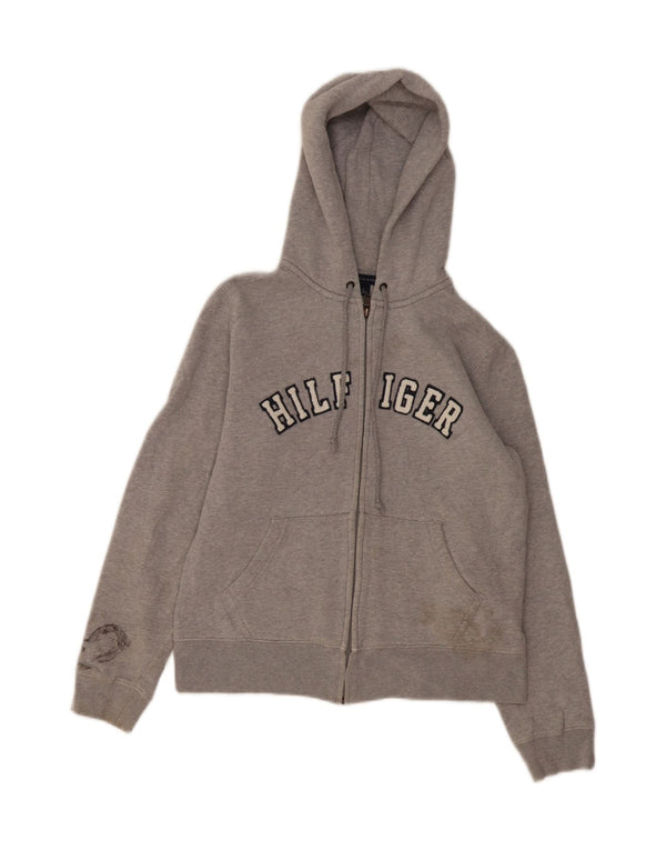 Женский свитер с капюшоном на молнии с графическим рисунком Tommy Hilfiger UK 14, хлопковый средний серый цвет