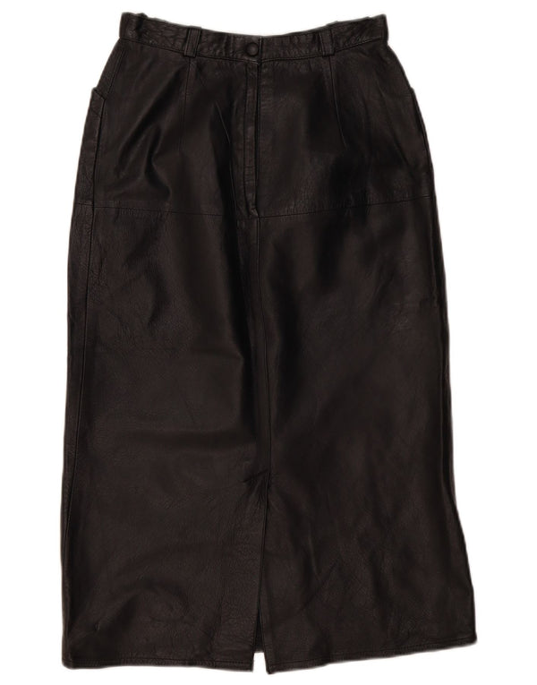 VINTAGE Womens Leather Skirt EU 36 Small W26 Black Leather