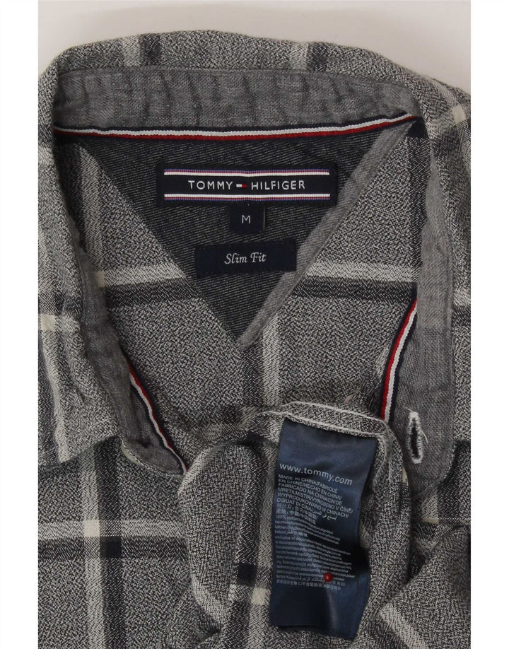 Tommy Hilfiger Мужская фланелевая рубашка приталенного кроя среднего размера, темно-синяя клетка, хлопок