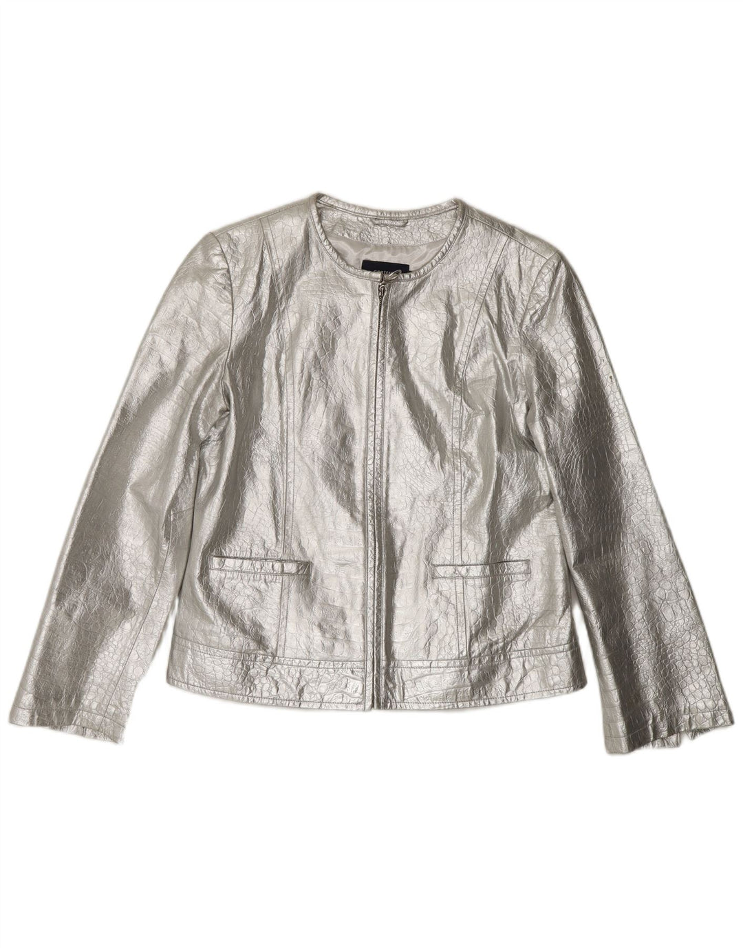 CORTEFIEL Женская кожаная куртка UK 12 Medium Silver Leather