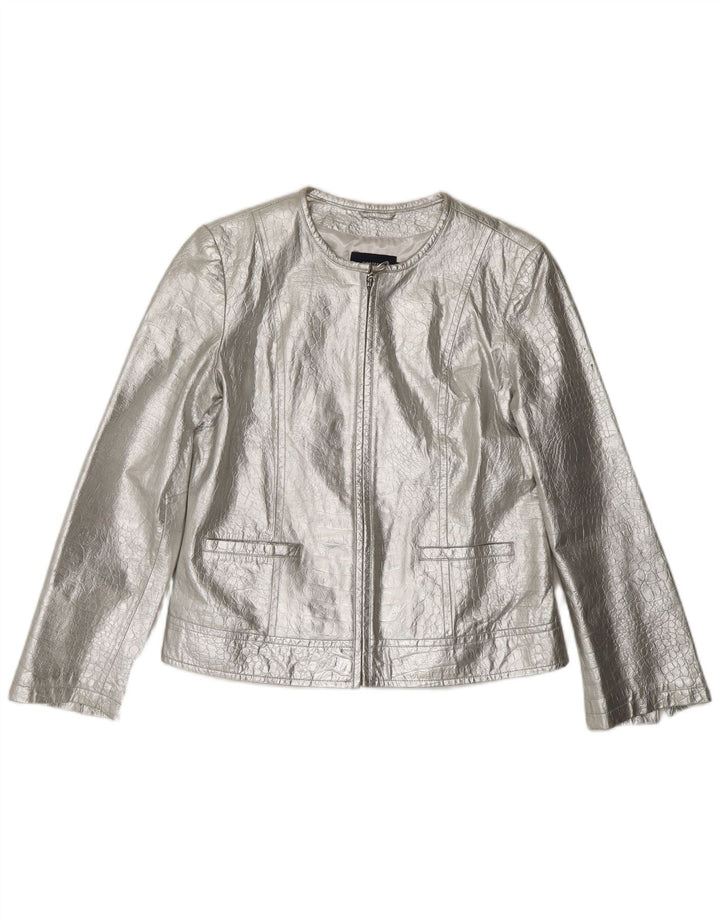 CORTEFIEL Женская кожаная куртка UK 12 Medium Silver Leather