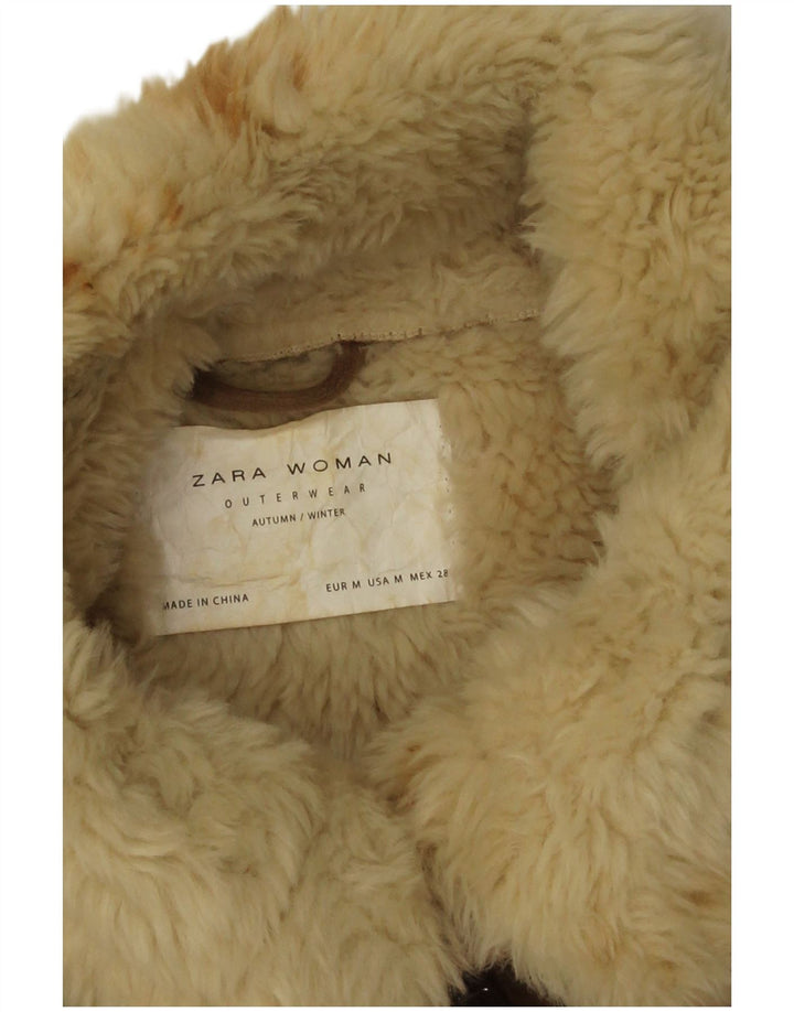 Женское пальто Zara Sherpa UK 14, средний бежевый полиэстер