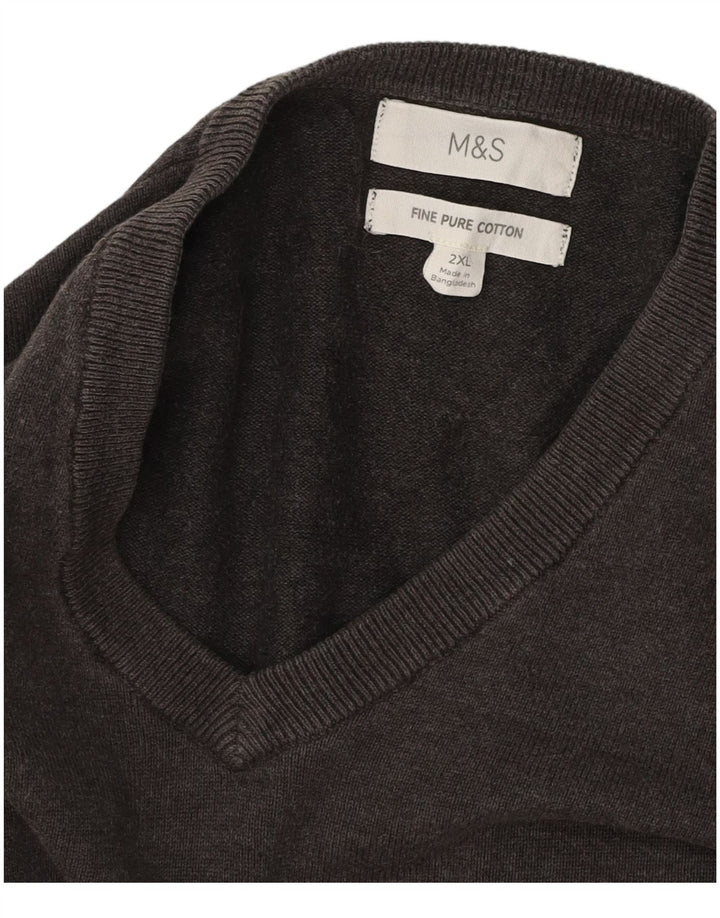 Мужской джемпер с v-образным вырезом MARKS & SPENCER 2XL, серый хлопок