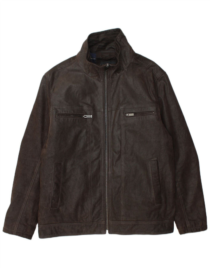 BARNEYS Mens Leather Jacket UK 40 Large Brown Leather