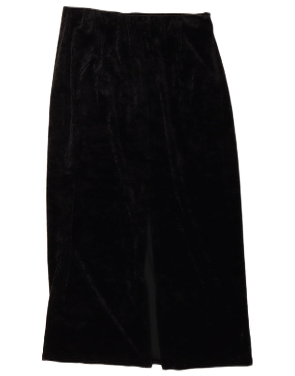 Винтажная женская велюровая юбка-миди с высокой талией IT 46, большая W28, черный ацетат
