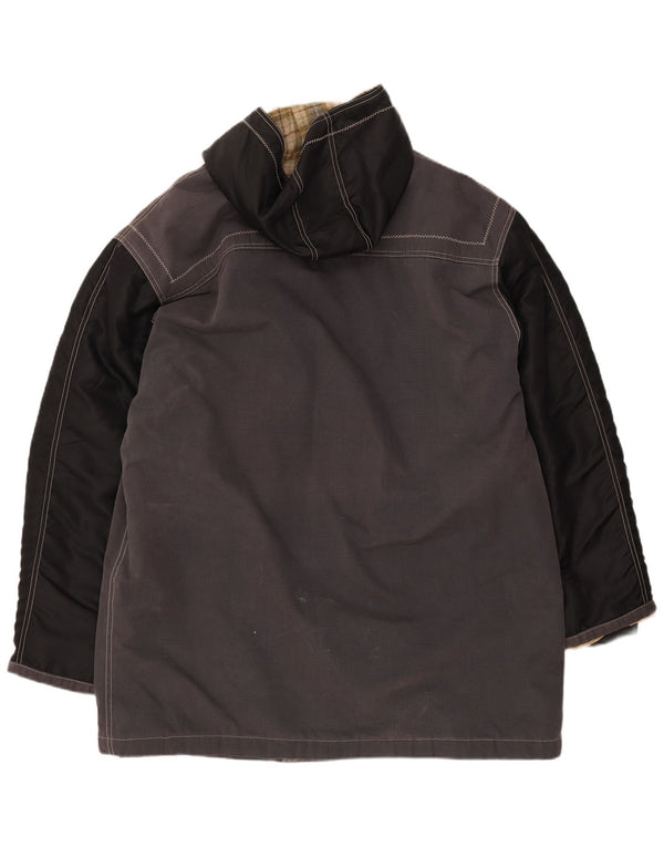 VINTAGE Мужской дафлкот с капюшоном UK 42 XL Серый хлопок с цветными блоками