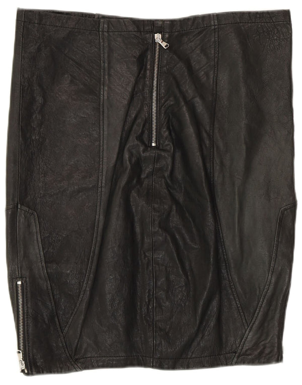 ВИНТАЖНАЯ женская кожаная юбка UK 12 Medium W30 Черная кожа в стиле пэчворк