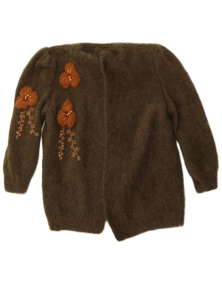 ВИНТАЖНЫЙ женский открытый кардиган, свитер UK 14, большой цвет хаки, мохер