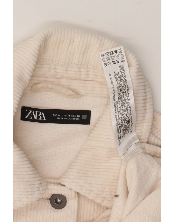 Женская вельветовая куртка оверсайз Zara UK 14, хлопковый средний оттенок белого цвета