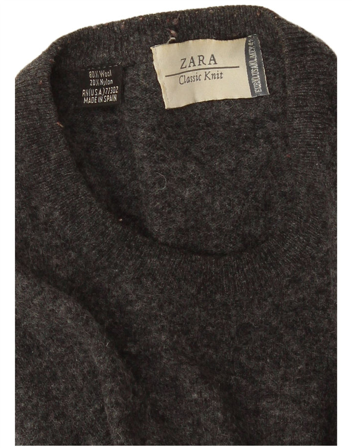 Мужской джемпер с круглым вырезом Zara XL, серый, шерстяной в крапинку