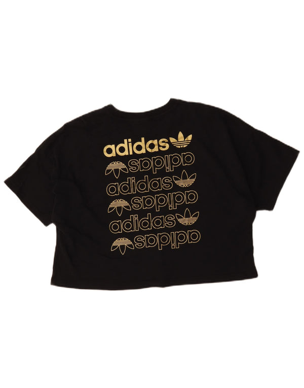 Женская укороченная футболка оверсайз с графическим рисунком Adidas Top UK 8, маленький черный хлопок