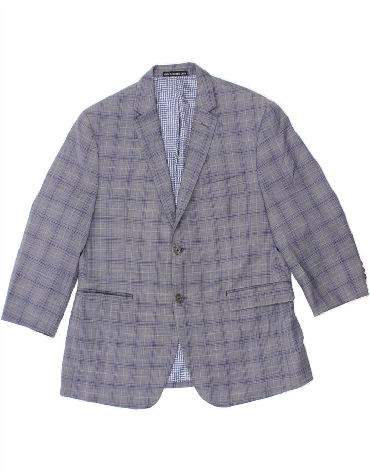 PENGUIN Mens 2 Button 3/4 Sleeve Blazer Jacket UK 42 XL Blue Check Wool Vintage Penguin and Second-Hand Penguin from Messina Hembry 