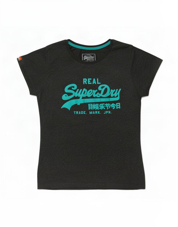 Женская футболка с рисунком Superdry Top UK 16, большой серый хлопок