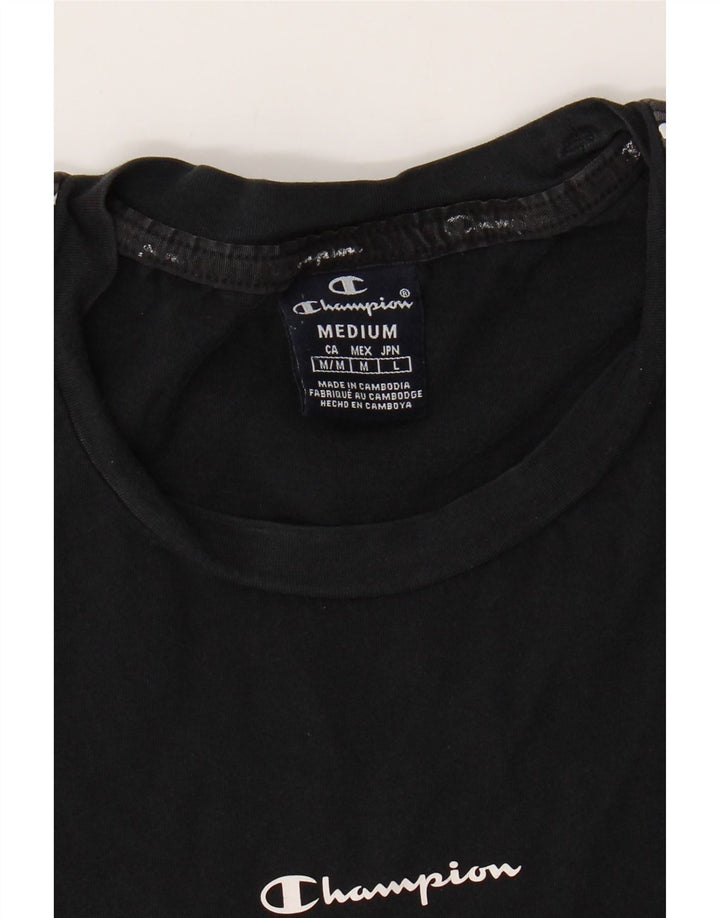 CHAMPION Womens Graphic T-Shirt Top UK 14 Medium Black Vintage Champion and Second-Hand Champion from Messina Hembry 
