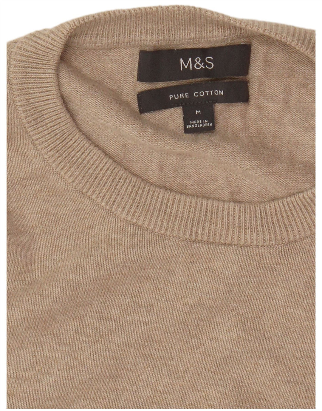 Мужской джемпер с круглым вырезом Marks & Spencer, средний бежевый хлопковый свитер