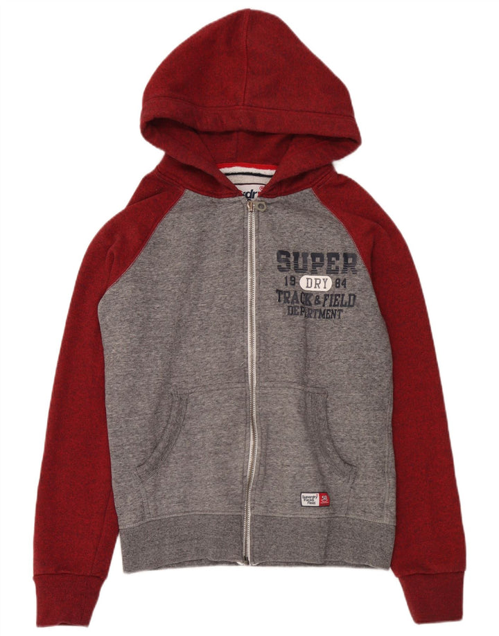Superdry Мужской свитер с капюшоном и молнией с графическим рисунком, средний серый хлопок с цветными блоками