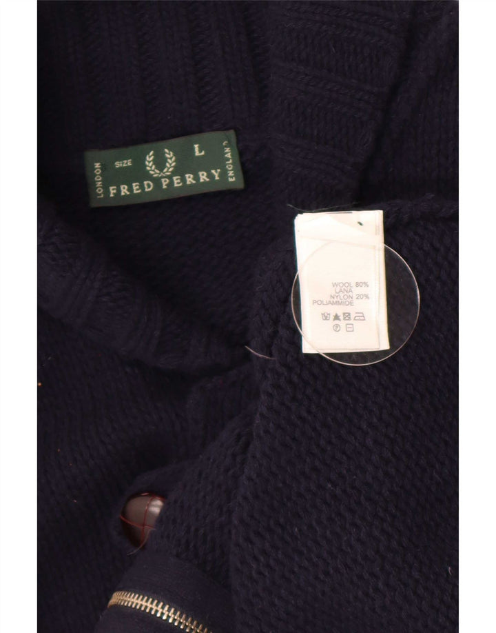 Мужской кардиган Fred Perry, большой темно-синий шерстяной свитер