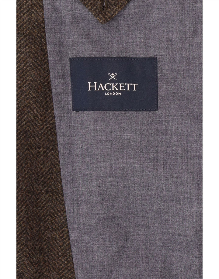 Мужской пиджак HACKETT на 3 пуговицах, Великобритания, 44 XL, коричневый, шерсть с узором «елочка»