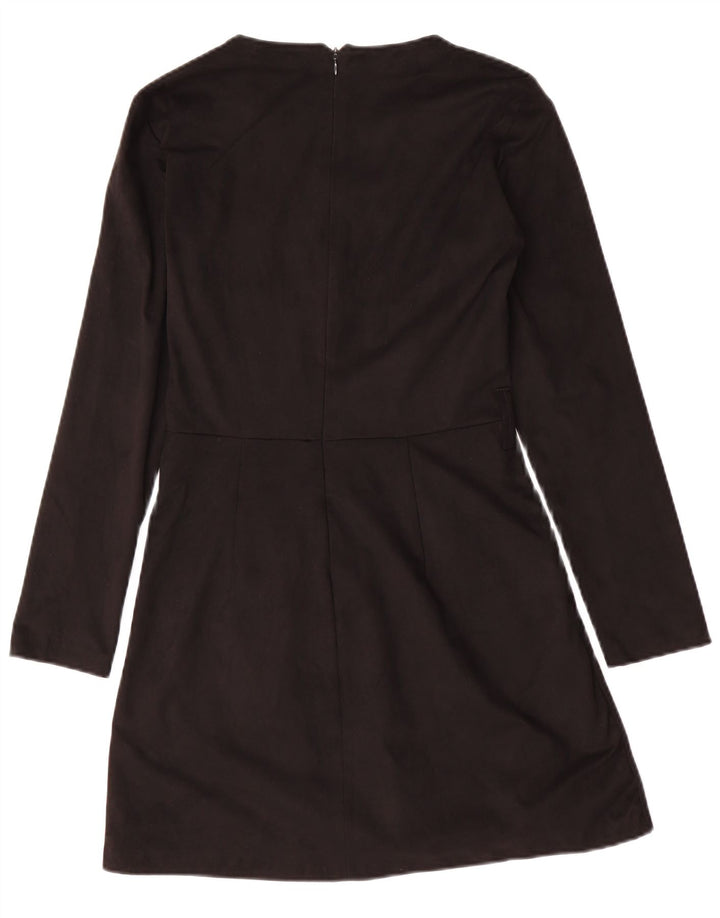 Женское платье трапециевидной формы с длинными рукавами Zara UK 12, средний черный полиэстер