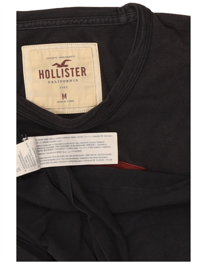 Мужская футболка с рисунком Hollister, топ среднего размера, темно-синий, хлопок