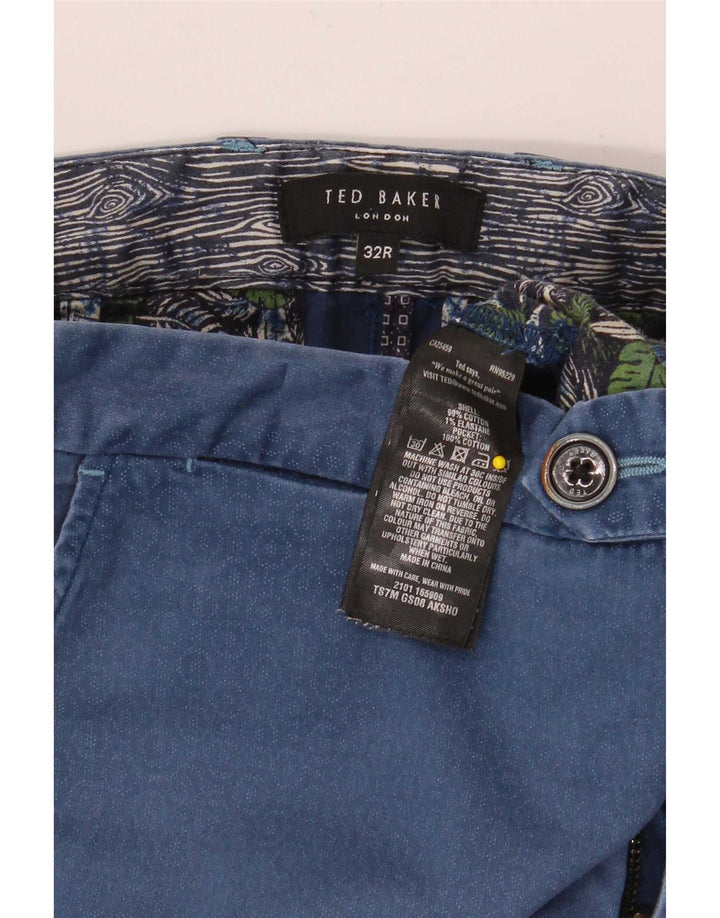 Мужские шорты чинос Ted Baker W32, хлопок среднего синего цвета с геометрическим рисунком