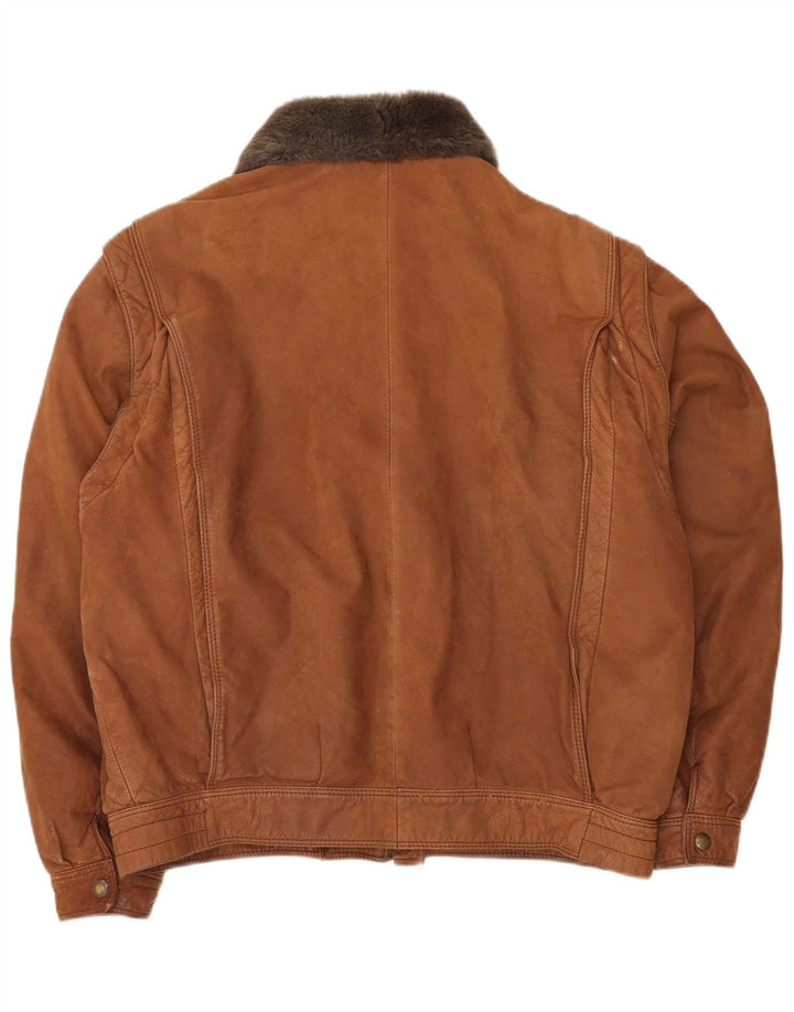 VINTAGE Мужская кожаная куртка IT 52 XL Коричневая с цветными блоками