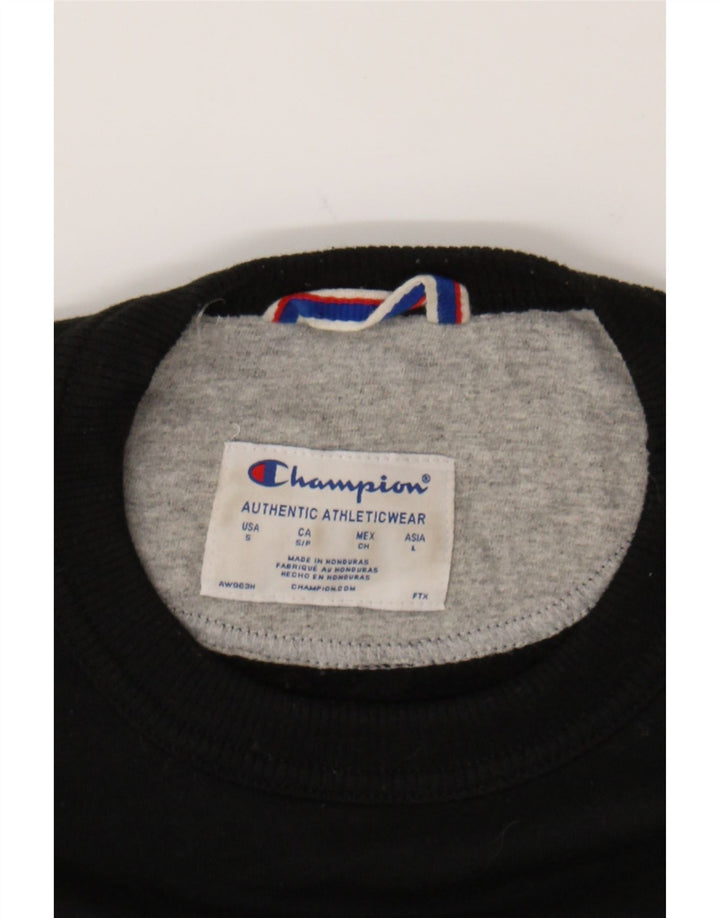 CHAMPION Mens Graphic Sweatshirt Jumper Small Black Cotton Vintage Champion and Second-Hand Champion from Messina Hembry 