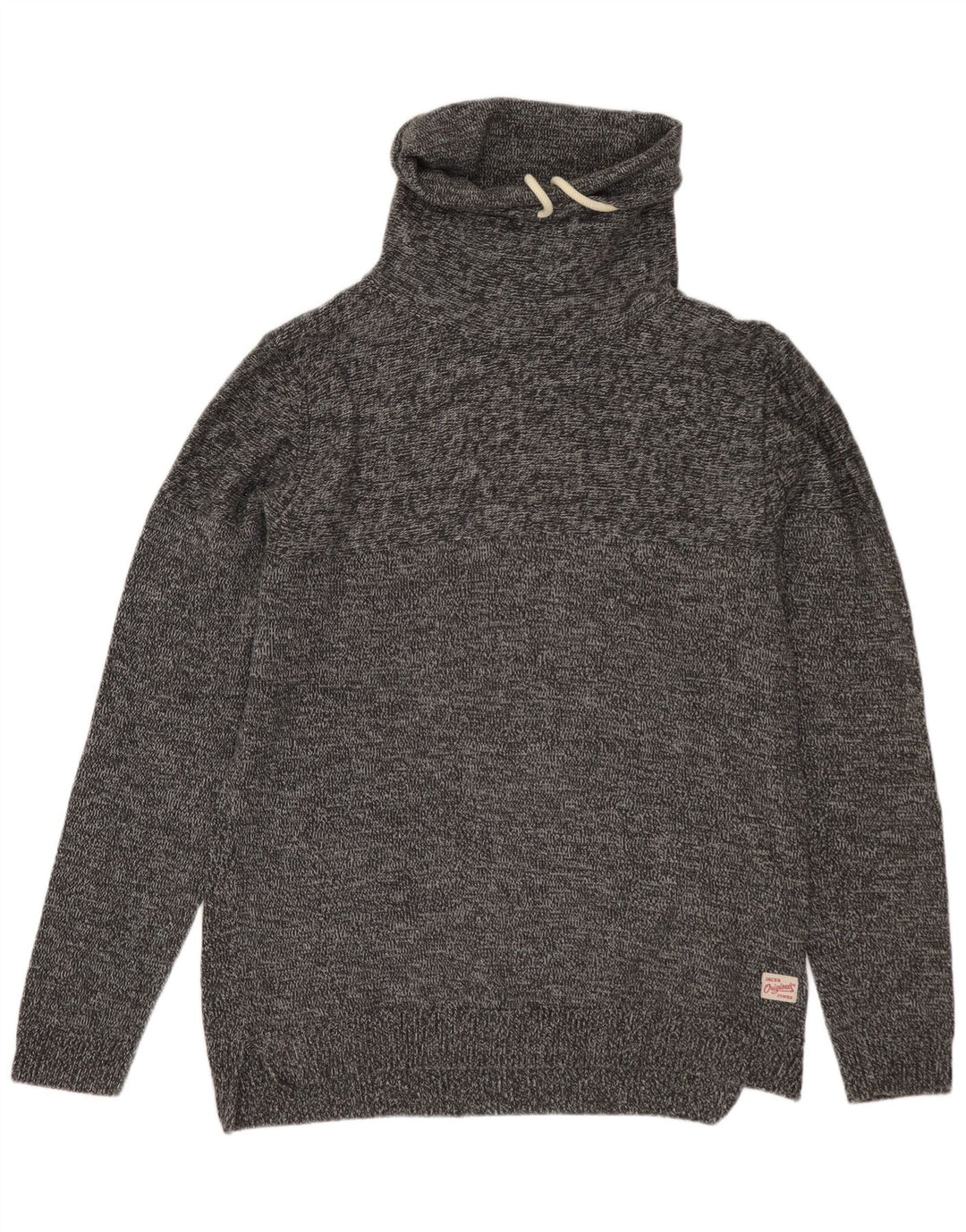 Мужской джемпер с высоким воротником Jack & Jones, хлопковый свитер среднего серого цвета с крапинками