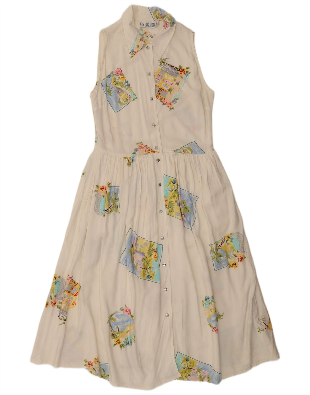 Женское платье-рубашка без рукавов Together UK 12, средний белый цвет в стиле пэчворк