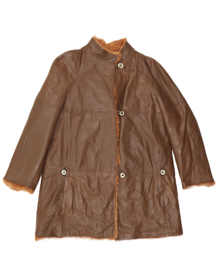 Винтажная женская кожаная куртка UK 12 среднего коричневого цвета