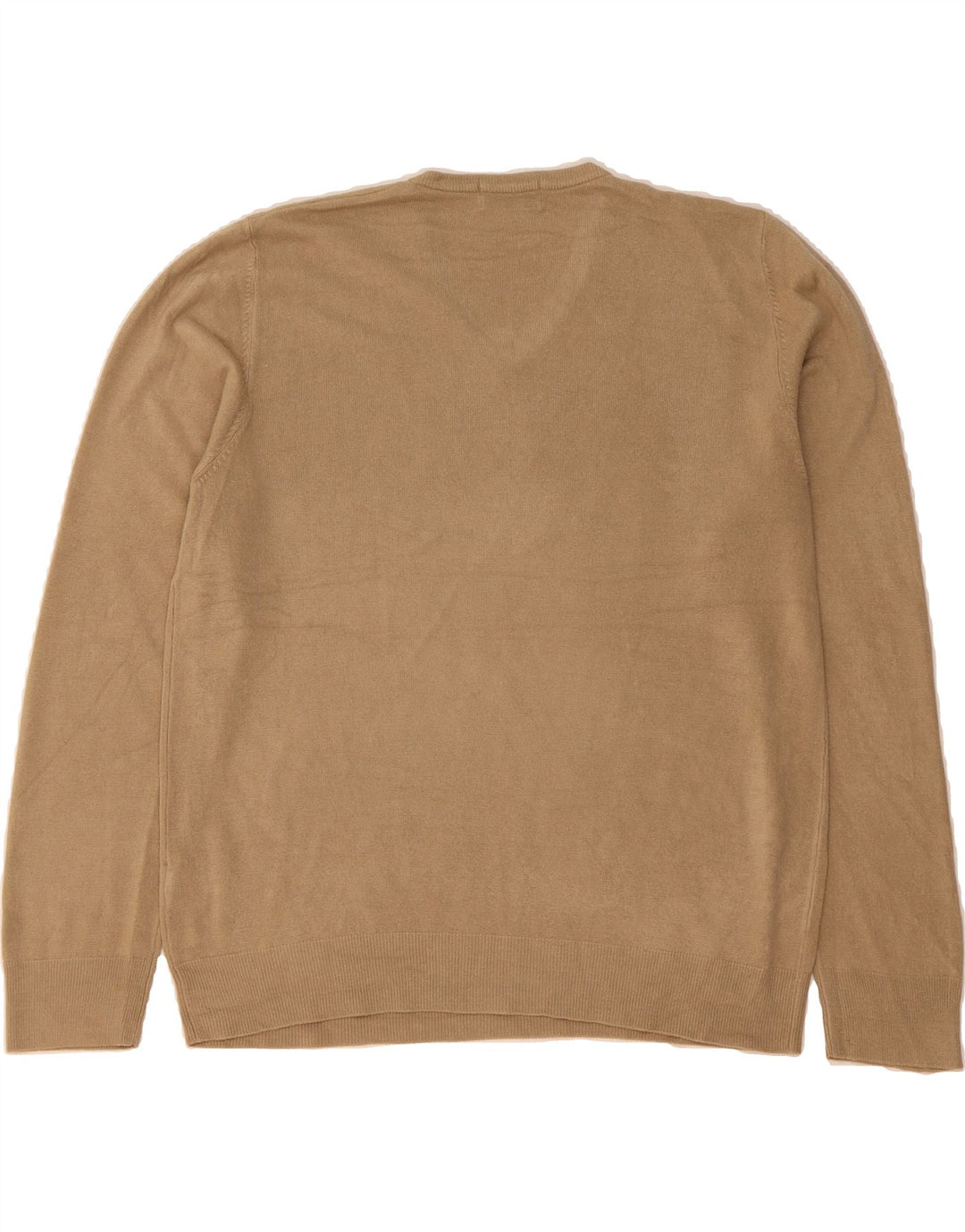 MARKS & SPENCER Mens V-Neck Jumper Sweater Large Beige Acrylic Vintage Marks & Spencer and Second-Hand Marks & Spencer from Messina Hembry 