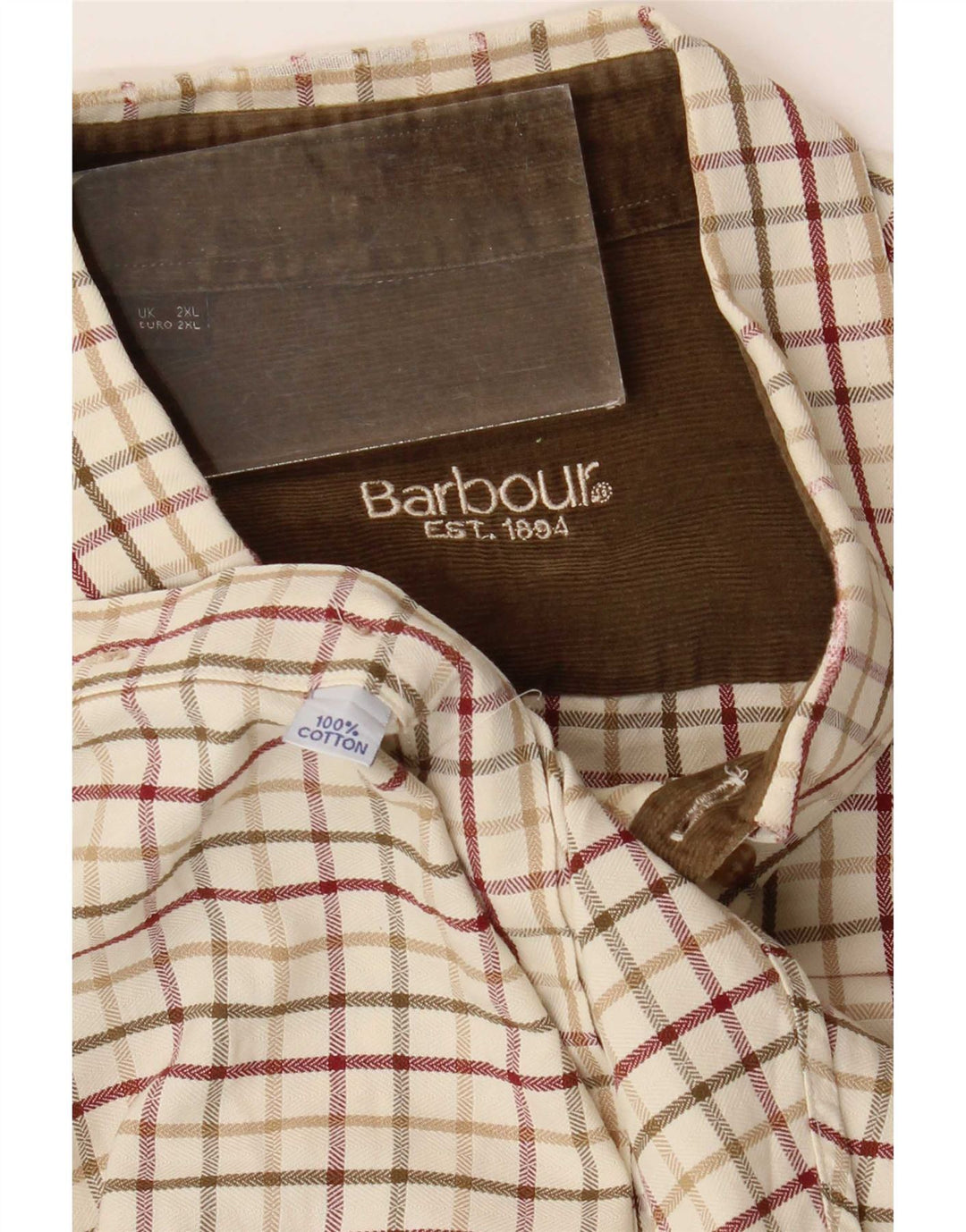 Мужская рубашка Barbour 2XL бежевого цвета в мелкую клетку, хлопок
