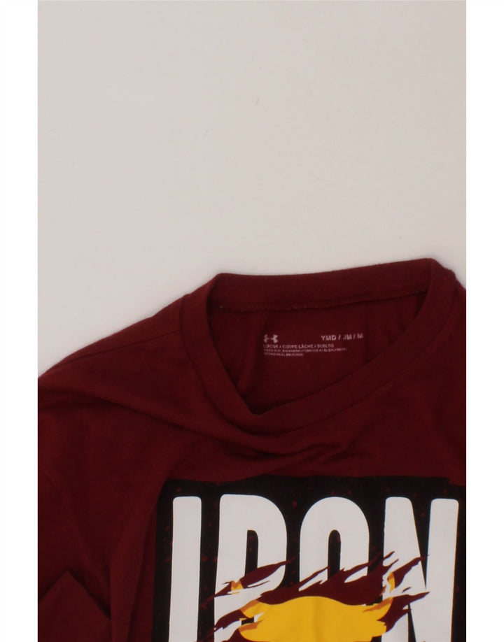 UNDER ARMOUR Boys Graphic Top Long Sleeve 9-10 Years Medium Maroon Vintage Under Armour and Second-Hand Under Armour from Messina Hembry 