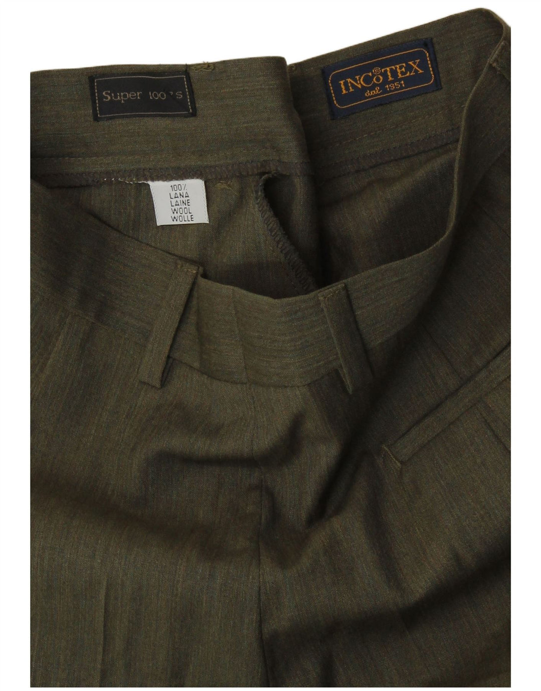 INCOTEX Женские костюмные брюки с привязкой UK 8 Small W26 L28 Хаки Шерсть