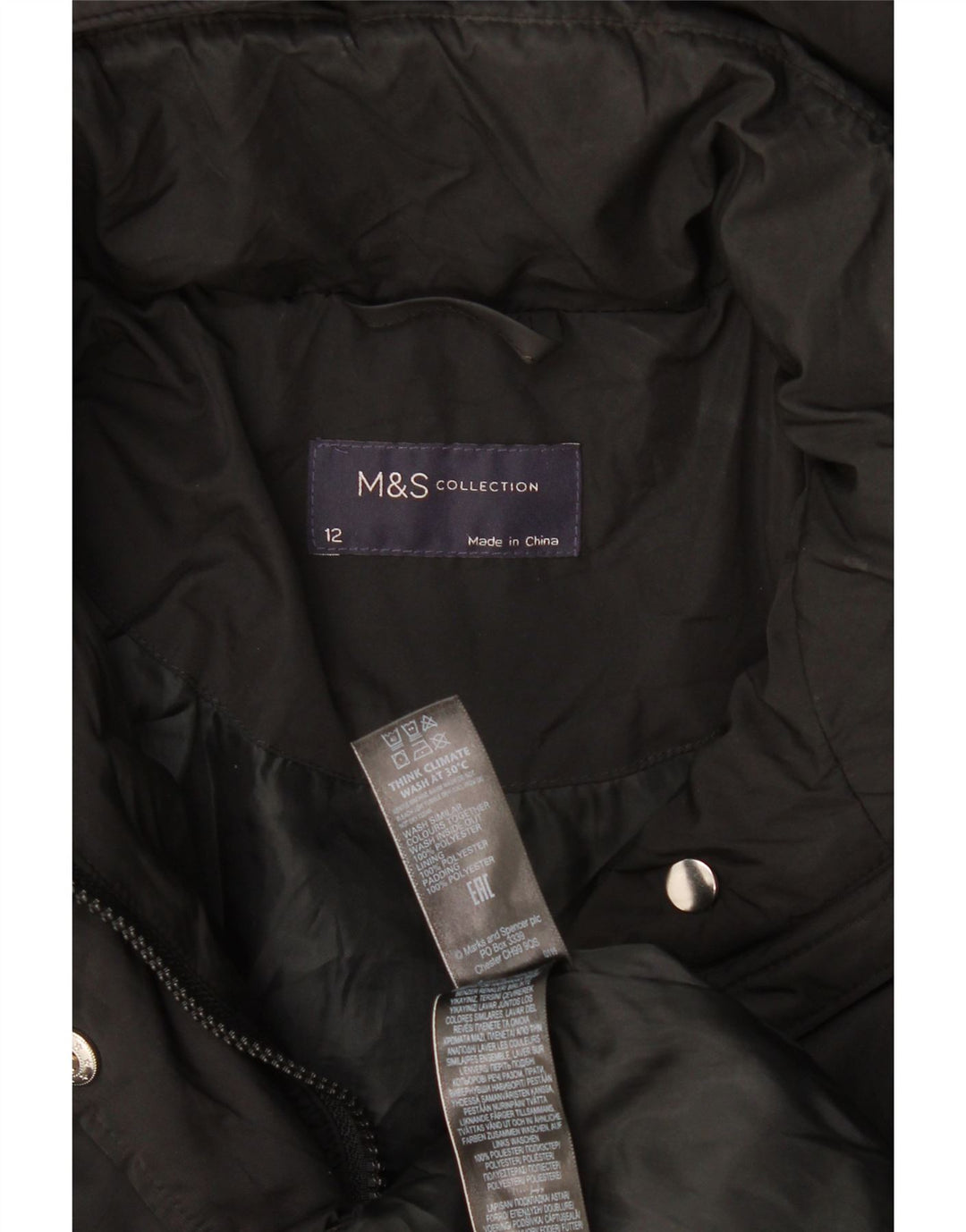 Женская утепленная куртка с капюшоном Marks & Spencer UK 12, средний черный полиэстер