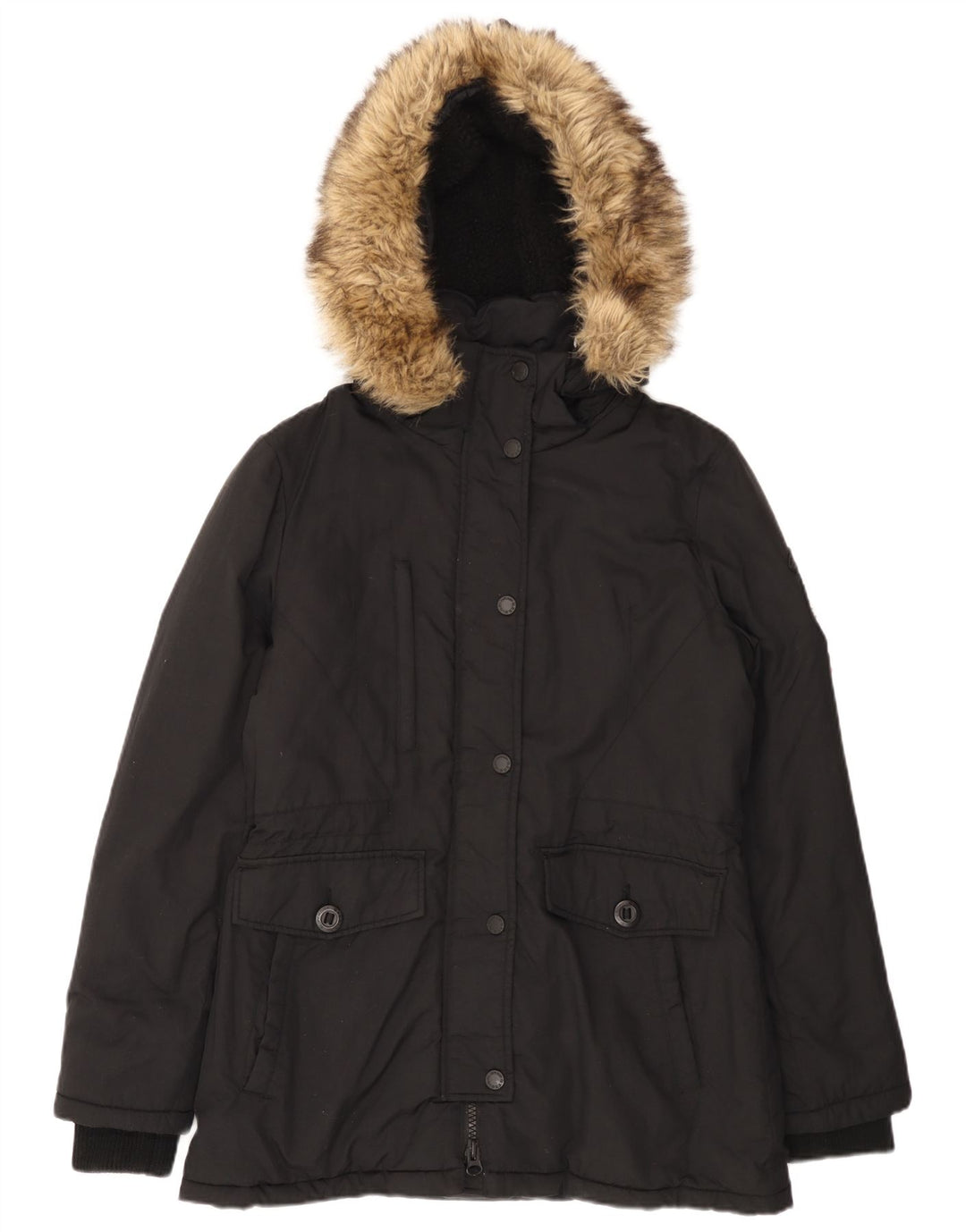 Женская парка Superdry с капюшоном UK 12, средний черный нейлон