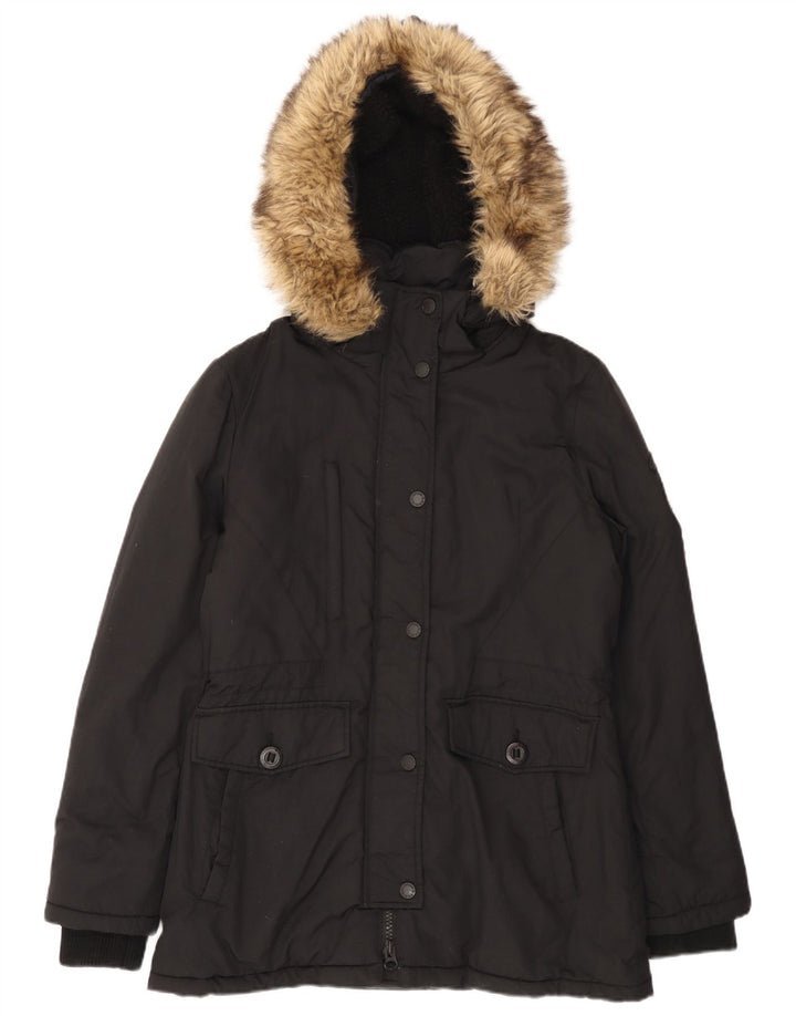 Женская парка Superdry с капюшоном UK 12, средний черный нейлон