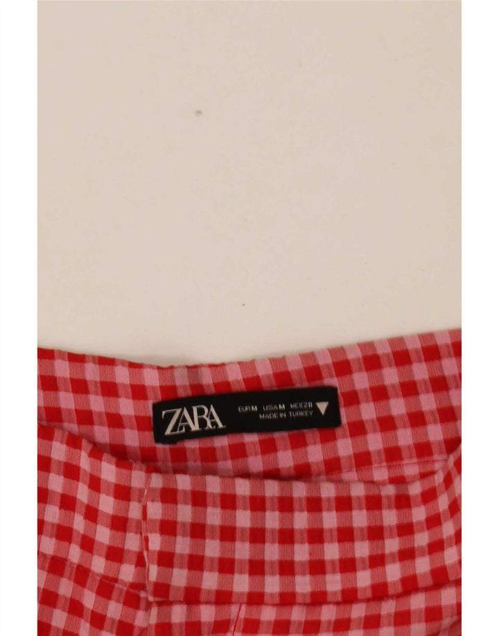 Женские укороченные брюки Zara Medium W28 L25 Красные в мелкую клетку