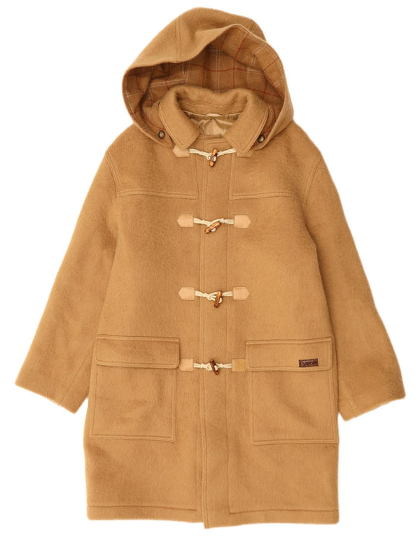 Винтажный мужской дафлкот с капюшоном UK 40, большой, бежевый, шерстяной