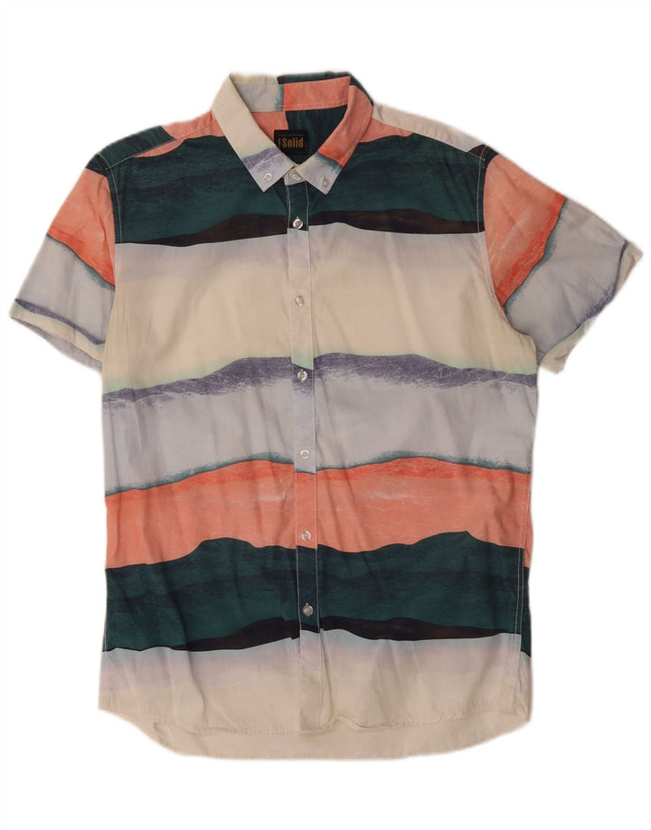VINTAGE Mens Short Sleeve Shirt Large Multicoloured Striped