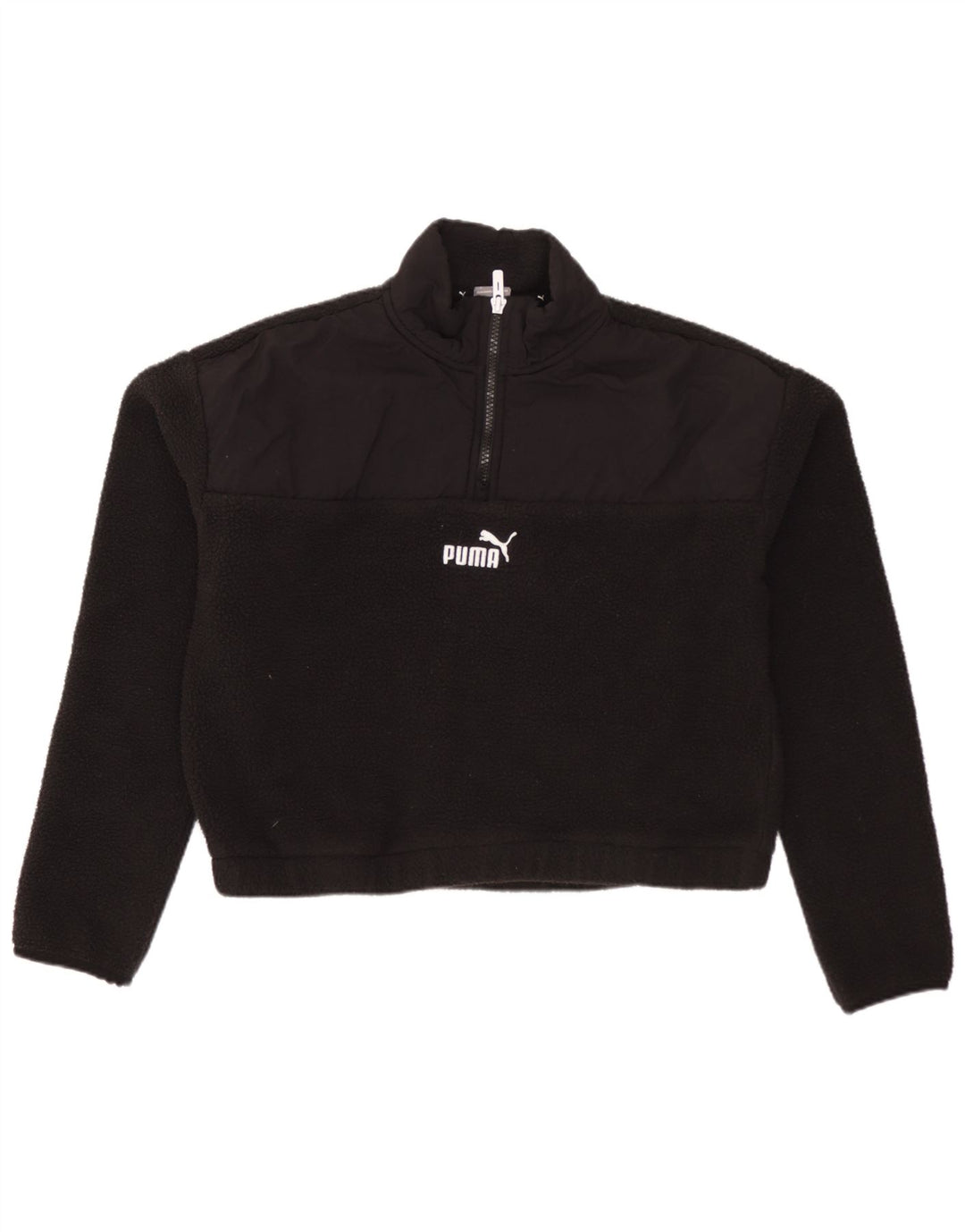 Женский укороченный флисовый джемпер с воротником на молнии PUMA UK 10, маленький черный