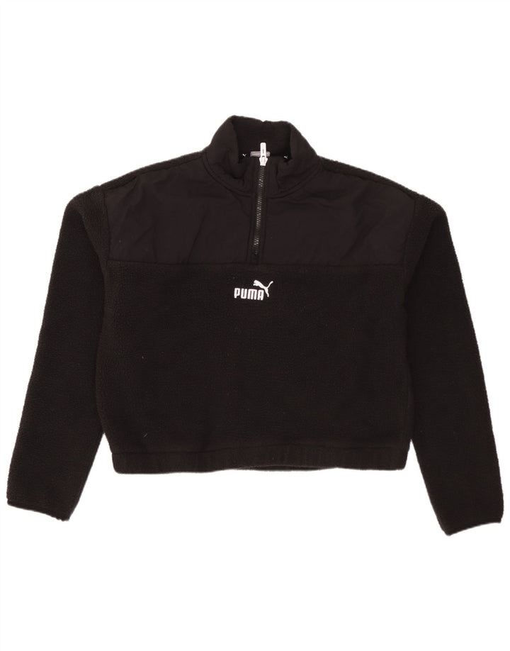 Женский укороченный флисовый джемпер с воротником на молнии PUMA UK 10, маленький черный